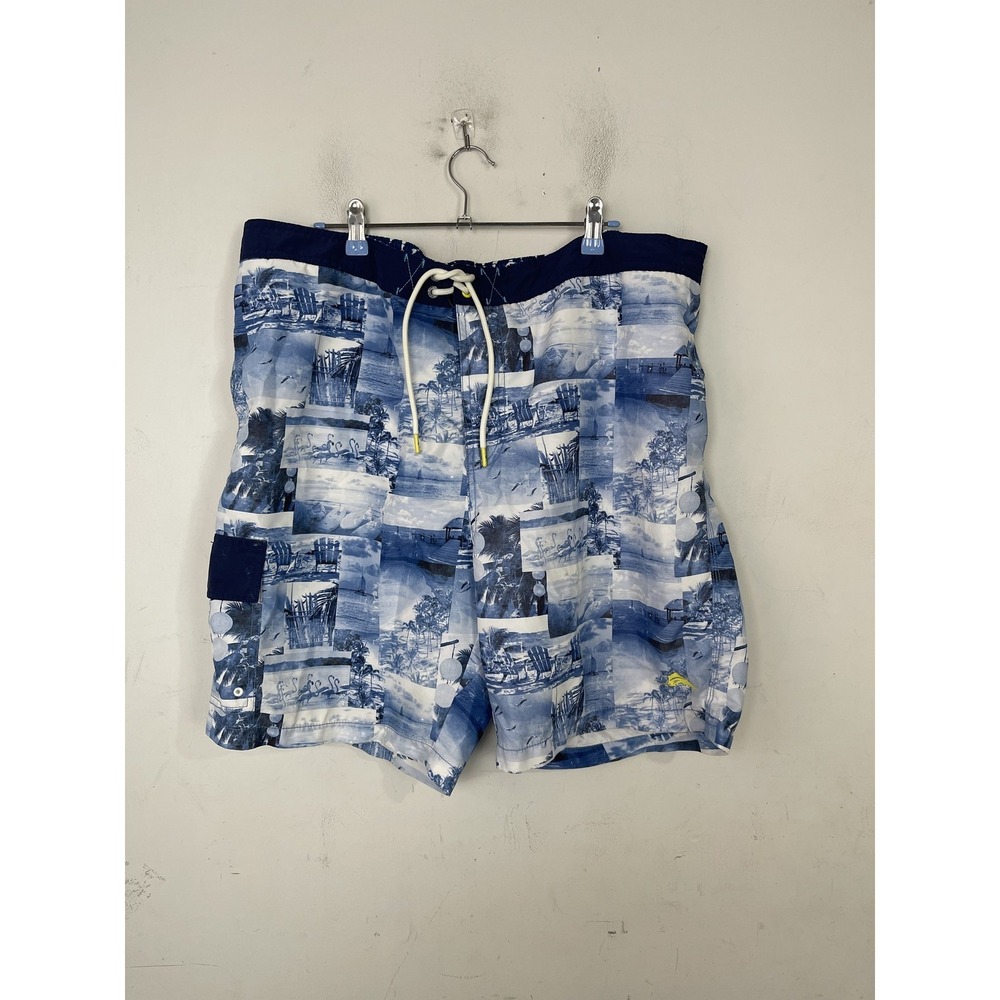 Tommy Bahama Men's XXL Blue Tropical Scene‎ Drawstring Swim Trunks